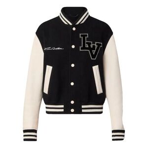 The Louis Vuitton Marque Deposee Varsity Jacket in Black/White Size 48